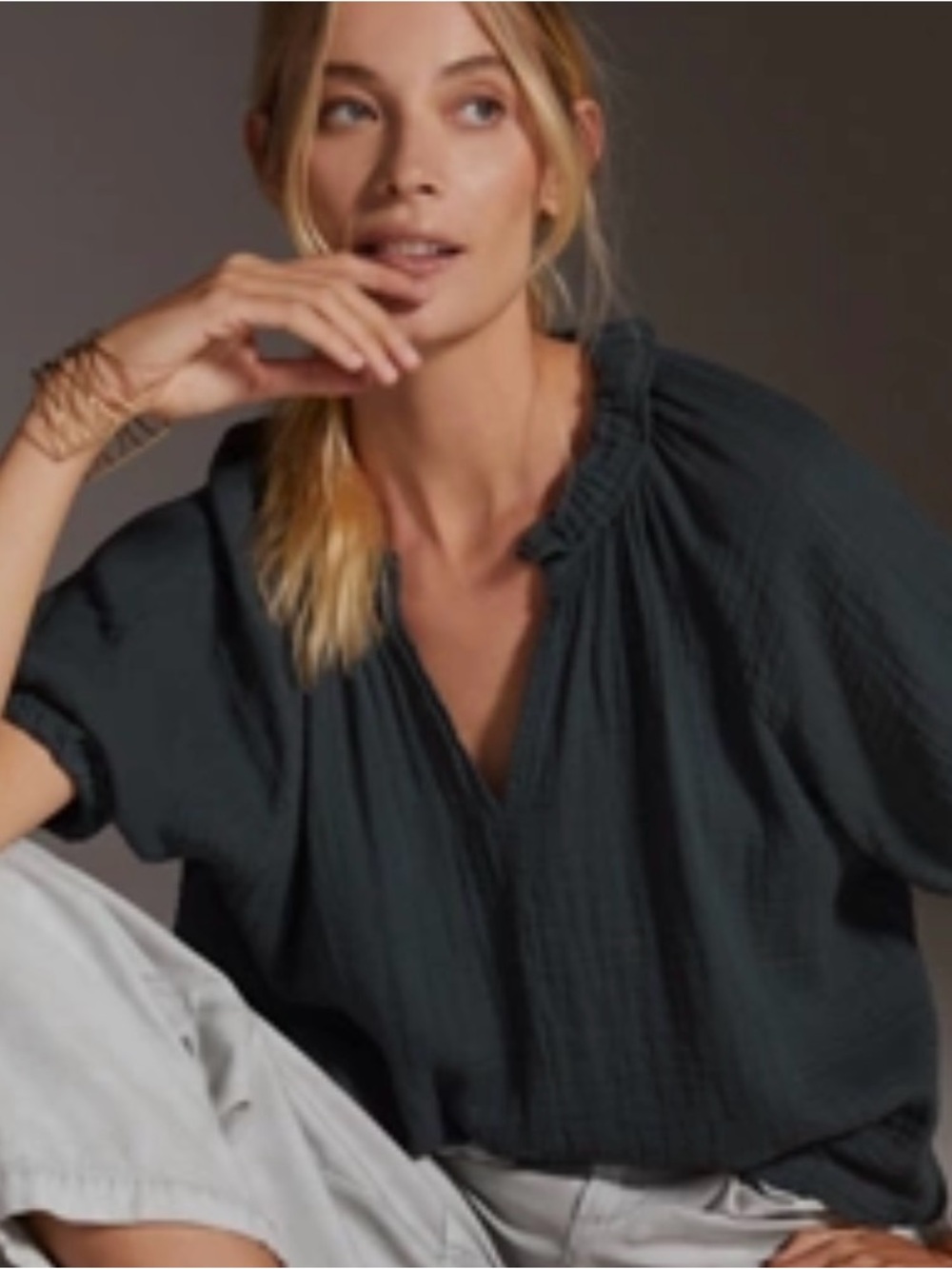 Anthropologie by Velvet V-Neck Gauze Peasant Top